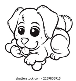 Vector illustration of Cartoon Dog play with bone - Coloring book for kids