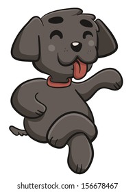 Vector illustration of a cartoon dog sitting with the legs crossed.