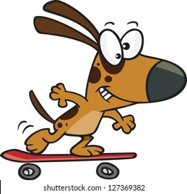 A vector illustration of cartoon dog skateboarding