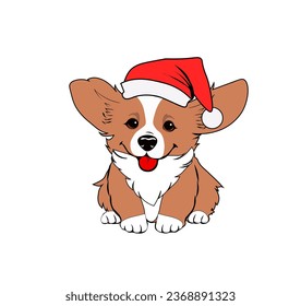 Vector illustration of a cartoon dog wearing a Santa Claus hat