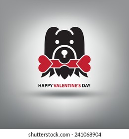 Vector illustration of cartoon dog's head with double-hearts bone