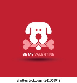 Vector illustration of cartoon dog's head with double-hearts bone