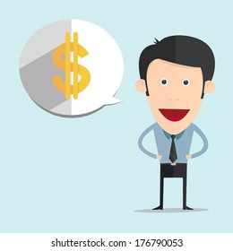 Vector illustration of cartoon with dollar bubble in flat style