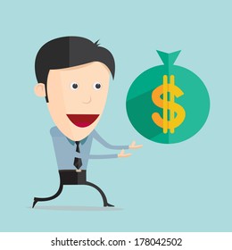 Vector illustration of cartoon with dollar in flat design 