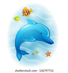 Vector Illustration of a Cartoon Dolphin