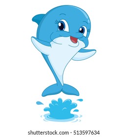 Vector Illustration Of Cartoon Dolphin