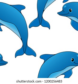 Vector illustration of cartoon dolphin seamless pattern.