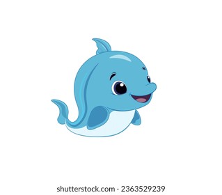 Vector illustration of a cartoon dolphin with a smile on a white background