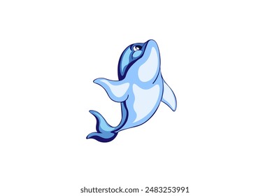 Vector illustration of a cartoon dolphin with a smile on a white background	