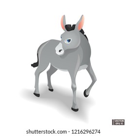 Vector illustration. Cartoon of donkey icon,front view picture isolated on white background.