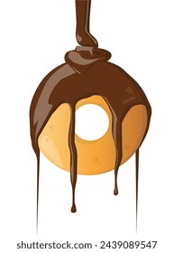 Ilustración vectorial de un donut de dibujos animados goteando chocolate