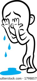 Vector illustration of cartoon doodle small person - crying. Easy-edit layered vector EPS10 file scalable to any size without quality loss. High resolution raster JPG file is included. 