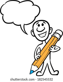 Vector illustration of cartoon doodle small person - drawing with pencil. Easy-edit layered vector EPS10 file scalable to any size without quality loss.