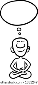 Vector illustration of cartoon doodle small person - meditating in lotus pose. Easy-edit layered vector EPS10 file scalable to any size without quality loss.