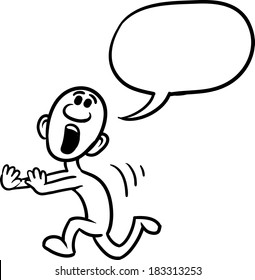 Vector illustration of cartoon doodle small person - running scared. Easy-edit layered vector EPS10 file scalable to any size without quality loss.