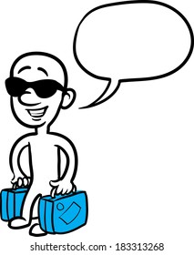 Vector illustration of cartoon doodle small person - going to vacation. Easy-edit layered vector EPS10 file scalable to any size without quality loss.