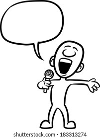 Vector illustration of cartoon doodle small person - singing song. Easy-edit layered vector EPS10 file scalable to any size without quality loss.