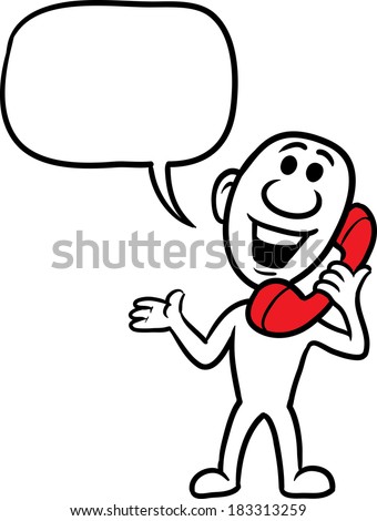 Vector illustration of cartoon doodle small person - talking on the phone. Easy-edit layered vector EPS10 file scalable to any size without quality loss.