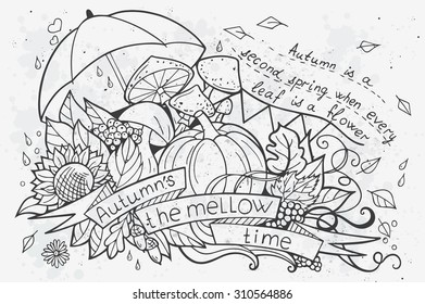 Vector illustration of cartoon doodles at autumn