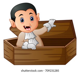 Vector illustration of Cartoon dracula rising from his coffin