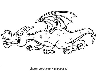 Vector illustration of Cartoon dragon - Coloring book