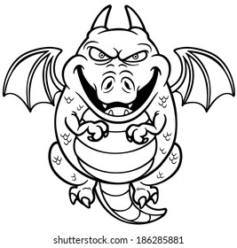Vector illustration of Cartoon dragon - Coloring book