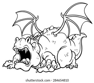 Vector illustration of cartoon dragon - Coloring book