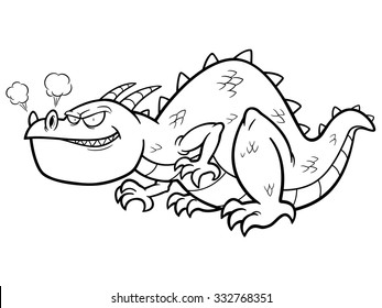 Vector illustration of cartoon dragon - Coloring book