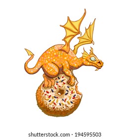 Vector illustration of cartoon dragon with donut