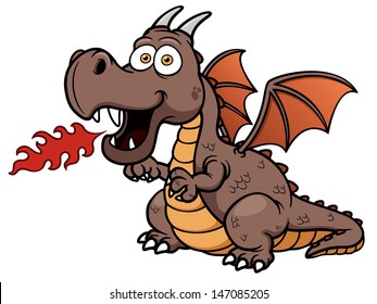 Vector Illustration Of Cartoon Dragon Fire