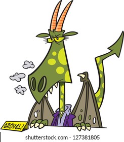 A vector illustration of cartoon dragon receptionist lady sitting at a desk