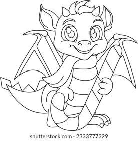 vector illustration cartoon dragon with striped lollipop, symbol of 2024, New Years character, childrens coloring book, doodle and sketch