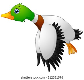 Vector illustration of Cartoon duck flying 