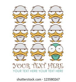 Vector illustration with cartoon ducks.
