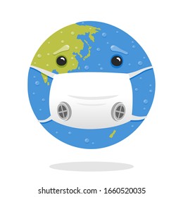 Vector illustration of cartoon earth character with mask