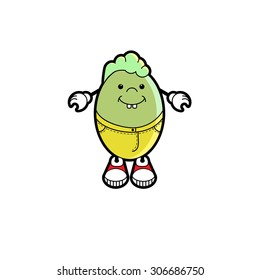 Vector Illustration of Cartoon egg character. Pop art comic character.  Anime kid character. Comics caricature of child. boy in sneakers and gloves. boy standing