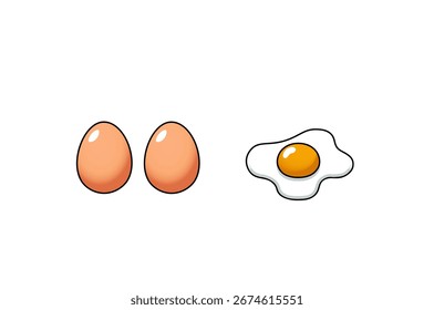 Ilustración vectorial de huevos de dibujos animados y huevos fritos	