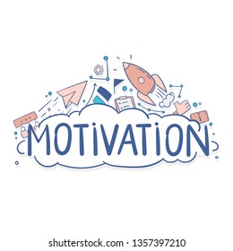 Vector illustration with cartoon element. Personal growth concept,Motivation word with different element, Business vector illustration.