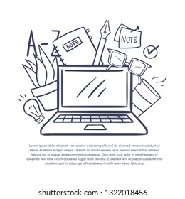 Vector illustration with cartoon elements. Bloging,copy writer,writer concept.