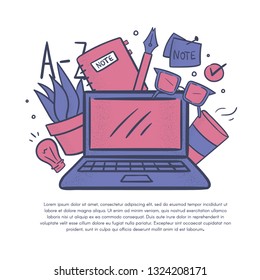 Vector illustration with cartoon elements. Bloging,copy writer,writer concept.