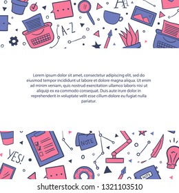Vector illustration with cartoon elements.Copy writing concept. Learning and writing progress. Business vector template with place for your text.
