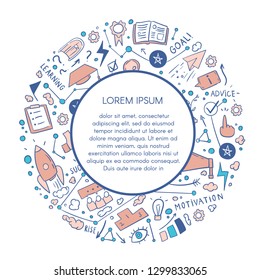 Vector illustration with cartoon elements.Personal growth concept. Learning, coaching, career progress. Business vector template with place for your text.