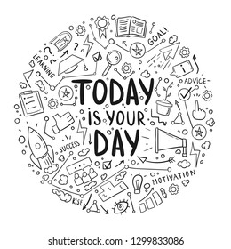 Vector illustration with cartoon elements.Personal growth concept. Learning, coaching, career progress. Business vector doodle .