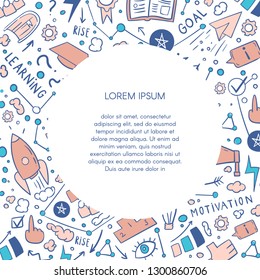  Vector illustration with cartoon elements.Personal growth concept. Learning, coaching, career progress.Business illustration with place for your text. 