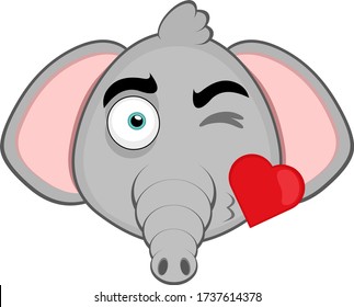 Vector illustration of a cartoon elephant face in love