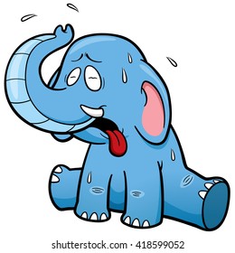 Vector illustration of cartoon Elephant in Hot Weather