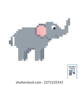 Vector illustration of cartoon Elephant. Pixel design. Flexible Editable vector elephant head pixel art for game development, graphic design, website assets and more.