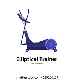 Vector illustration cartoon elliptical trainer. Isolated on white background. Flat style. Side view, profile. Icon elliptical cross simulator. Training apparatus for legs.