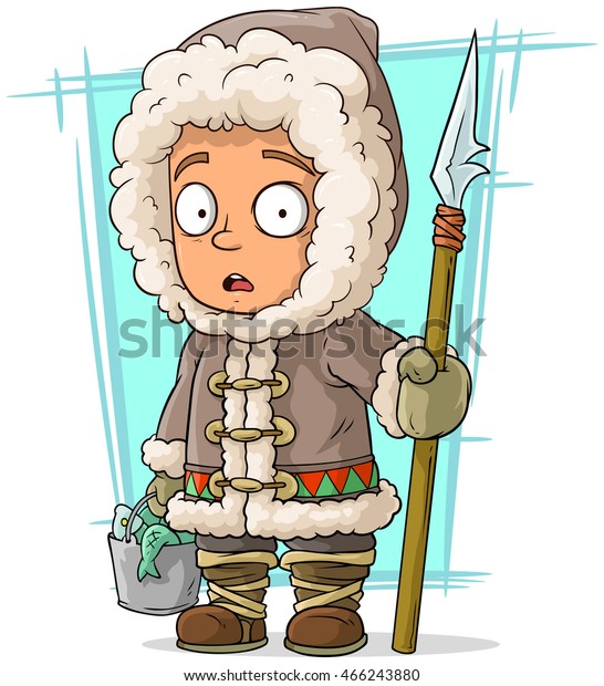 Vector Illustration Cartoon Eskimo Boy Spear Stock Vector (Royalty Free ...