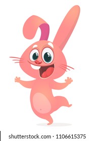 A vector illustration of cartoon  excited bunny rabbit hopping